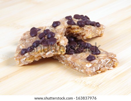 healthy oat bar with chocolate chips on table