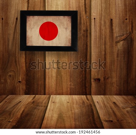 wooden  texture with picture and Japan flag