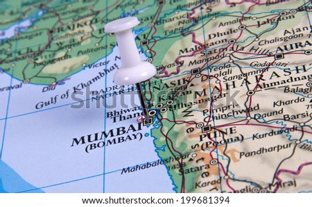Mumbai in the map with pin