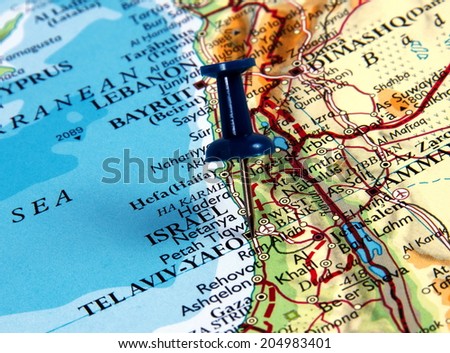 Tel Aviv  in the map with pin