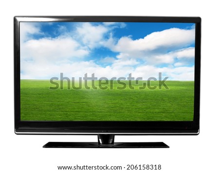 tv monitor with sky and field