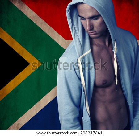 stylish sporty man with South Africa background