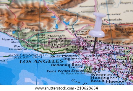 Los Angeles  in the map with pin
