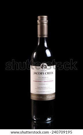 MELBOURNE,AUSTRALIA-December 24,2014: Jacob\'s Creek wine on the black. Jacob\'s Creek wine is one of the most well known, trusted and enjoyed Australian wines around the world