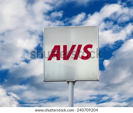 MELBOURNE AUSTRALIA - DECEMBER 30,2014:Avis car rent sign over the sky