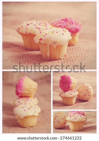 collage of retro birthday cupcakes