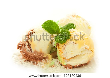 fruit  ice cream with coconut crumb over white