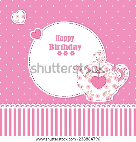Cute background with teapot for baby shower, birthday, tea party