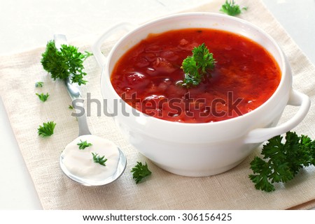 Bowl of vegetable tomato soup (borsch)
