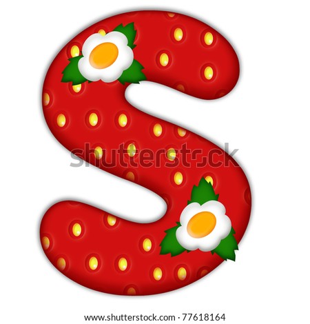 stock photo : strawberry letter S over white