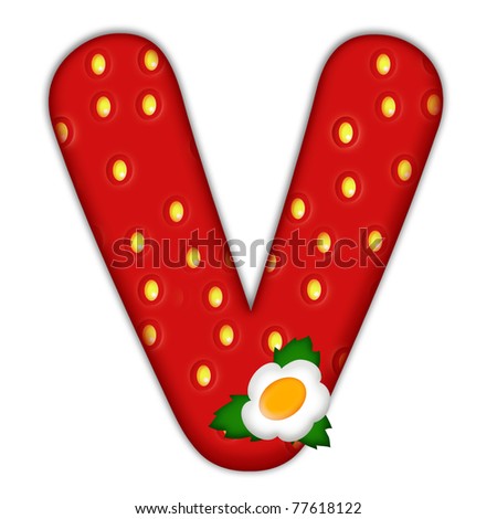 stock photo : strawberry letter V over white