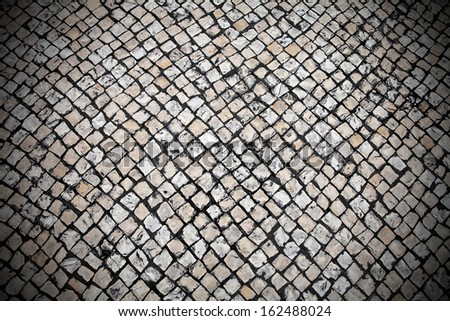 Beige vintage square mosaic cobblestone pavement from Macau China