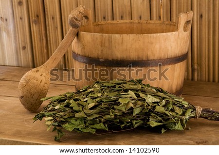 Traditional equipment for Russian bath from wood