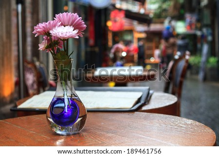 Closeup photo of cafe table outside in Shanghai
