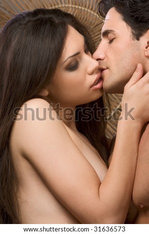 stock photo Loving affectionate nude heterosexual couple in affectionate 