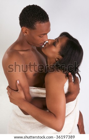 stock photo Black sensual couple African American man and woman of Creole