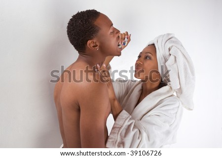 stock photo Ethnic sensual couple African American man and woman of 