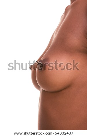 stock photo : Close-up of black Afro-American female breast with pierced 
