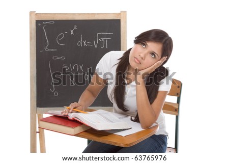 College Desk on High School Or College Latina Female Student Sitting By The Desk
