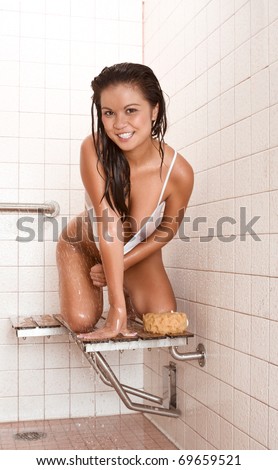 Ethnic Asian female in shower
