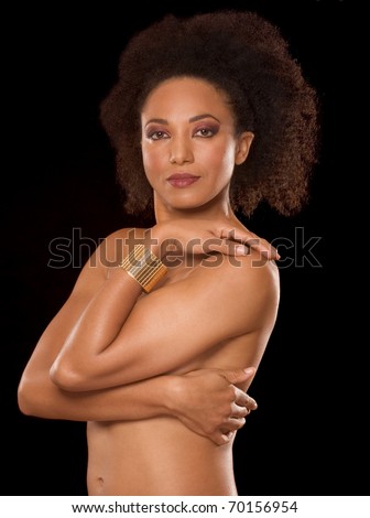 Mid adult ethnic woman of mixed background in dramatic makeup