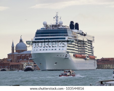 cruise ship at sunset in Venice