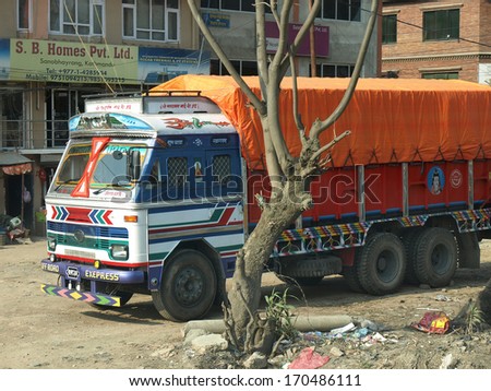 KATHMANDU, NEPAL - MART  8 2013: Indian truck is synonymous with creativity of its owner in mart 8  2013, in Kathmandu.