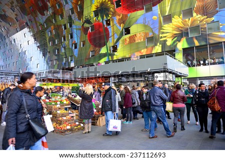 ROTTERDAM, NETHERLANDS- NOVEMBER 22, 2014: view of the new artistic market hall in Rotterdam, Netherlands, november 22, 2014