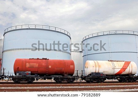 train wagons and oil and fuel storage tanks