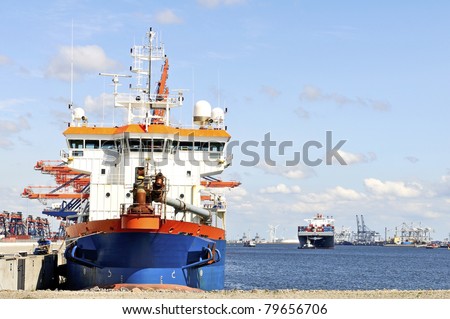 Industrial ship  in the harbor of rotterdam