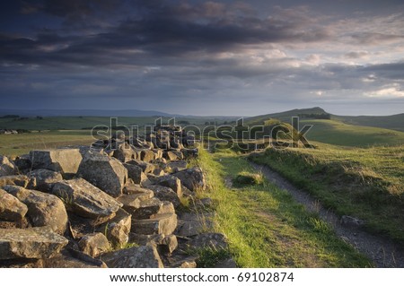 Hadrian\'s Wall near Steel Rigg, Northumberland, England.