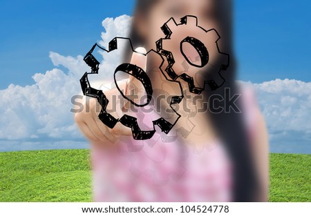 Art work of business Idea with touching virtual screen of the business object with modern background.