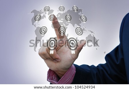 Art work of business Idea with touching virtual screen of the business object with modern background.