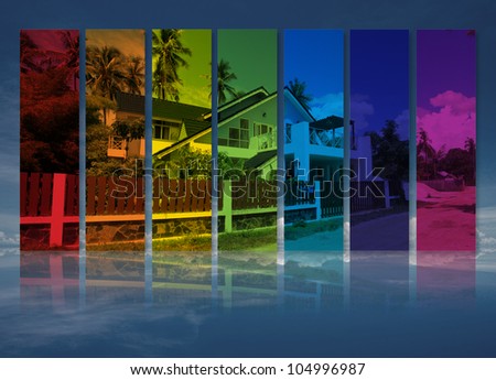 Art work of abstract rainbow color of landscape picture with reflection .