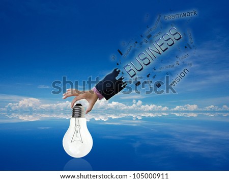 art work of business hand with wording with modern abstract background.