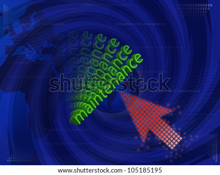 Art work of business Idea with touching virtual screen by red arrow graphic with modern spiral blue background.