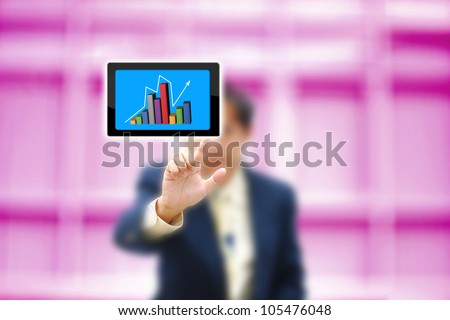 Business concept on modern computer screen with business man on pink purple background.