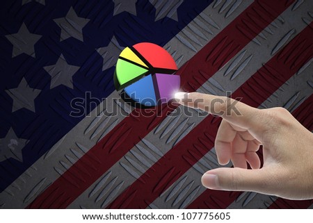 Hand selecting business icon on united state of america nation flag abstract background.