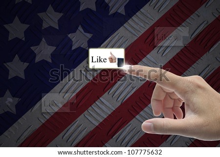 Hand selecting business icon on united state of america nation flag abstract background.