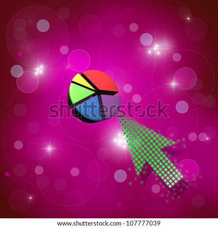 Green arrow selecting business icon on modern pink abstract background.