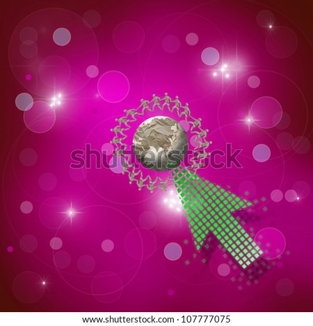 Green arrow selecting business icon on modern pink abstract background.