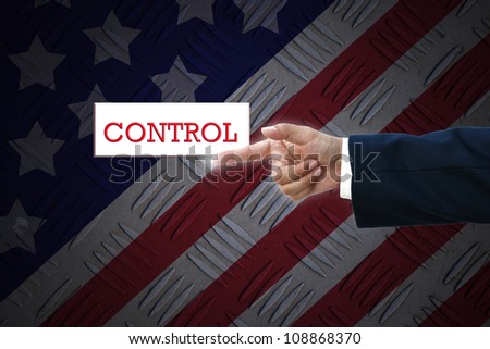 business hand selecting business icon on old united state of america flag background.