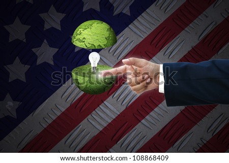 business hand selecting business icon on old united state of america flag background.
