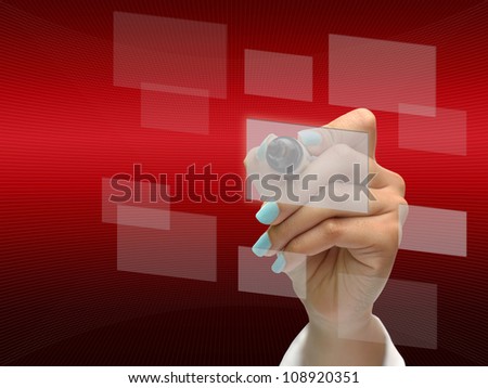 business hand writing business icon on red abstract background.