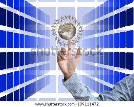 selecting by business hand with business ideas on blue perspective abstract background.