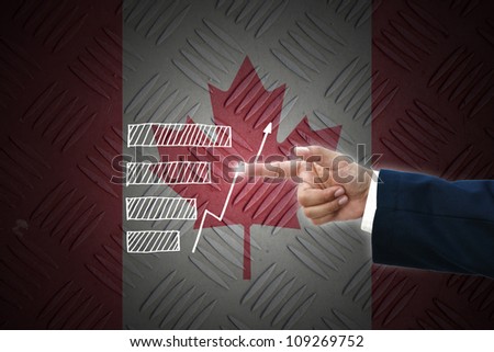 business hand selecting business icon on old Canada flag background.