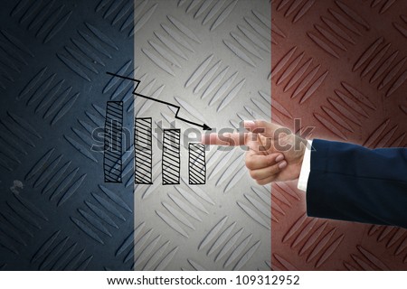 business hand selecting business icon on old France flag background.