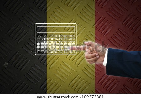 business hand selecting business icon on old Germany  flag background.