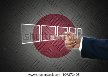 business hand selecting business icon on old Japan  flag background.