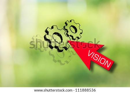business idea ny red vision arrow selecting business icon on abstract background.